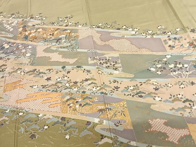 平和屋着物●訪問着　駒刺繍　鬘帯花文　金彩　正絹　逸品　AABF0338fy