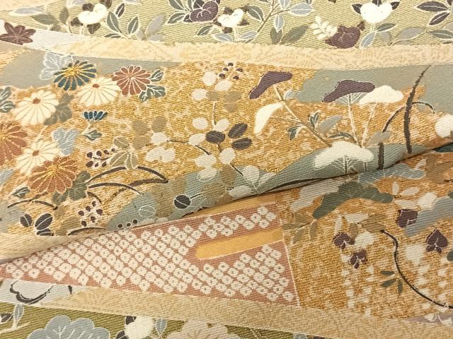 平和屋着物●訪問着　駒刺繍　鬘帯花文　金彩　正絹　逸品　AABF0338fy