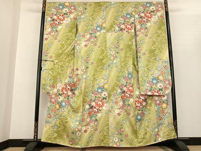 平和屋着物●豪華振袖　枝花文　暈し染め　金彩　正絹　逸品　AABF0340fy
