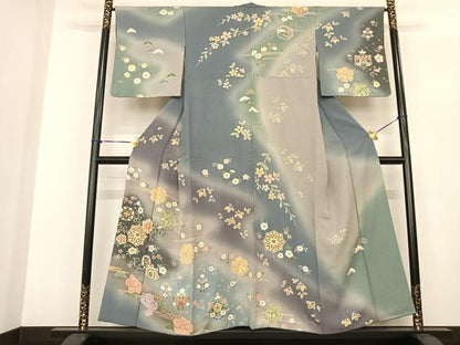 平和屋着物●訪問着　友禅　作家物　駒刺繍　絞り　雪輪花文　暈し染め　金彩　正絹　逸品　AABF0345fy
