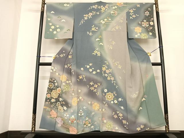 平和屋着物●訪問着　友禅　作家物　駒刺繍　絞り　雪輪花文　暈し染め　金彩　正絹　逸品　AABF0345fy