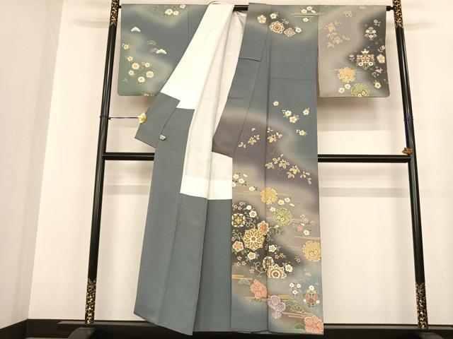 平和屋着物●訪問着　竹屋町刺繍　大雪輪に舞梅　金銀糸　金彩　小田急百貨店扱い　正絹　逸品　AAAY9987np 平和屋着物○訪問着 竹屋町刺繍 大雪輪に舞梅 金銀糸