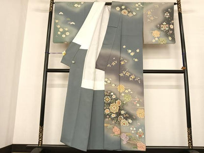 平和屋着物●訪問着　友禅　作家物　駒刺繍　絞り　雪輪花文　暈し染め　金彩　正絹　逸品　AABF0345fy