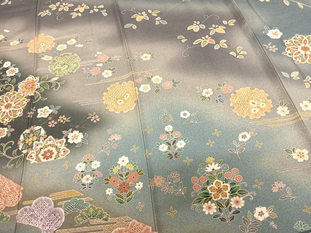 平和屋着物●訪問着　友禅　作家物　駒刺繍　絞り　雪輪花文　暈し染め　金彩　正絹　逸品　AABF0345fy