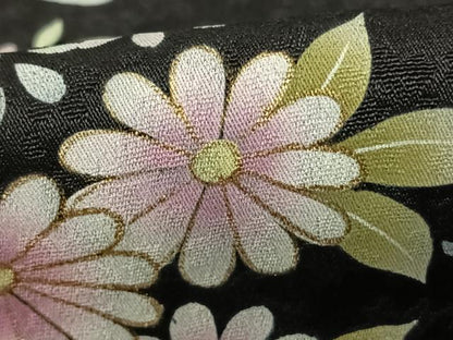 平和屋着物●訪問着　草花文　暈し染め　黒地　金彩　正絹　逸品　AABF0349fy