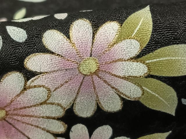 平和屋着物●訪問着　草花文　暈し染め　黒地　金彩　正絹　逸品　AABF0349fy