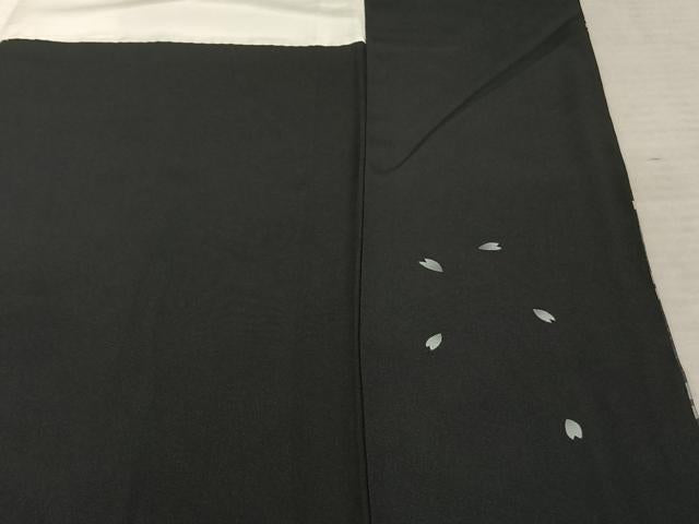 平和屋着物●訪問着　草花文　暈し染め　黒地　金彩　正絹　逸品　AABF0349fy