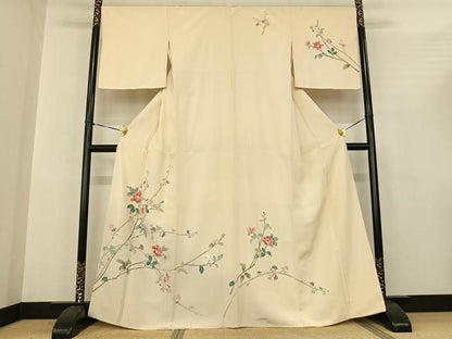 平和屋着物●訪問着　友禅　枝花文　正絹　逸品　AABF0352fy