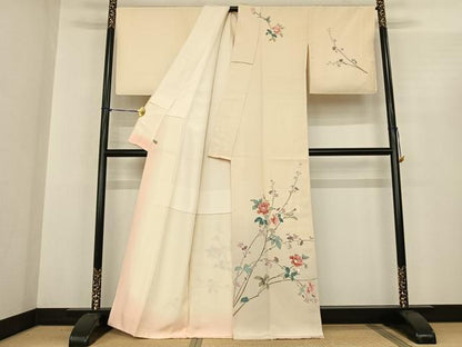 平和屋着物●訪問着　友禅　枝花文　正絹　逸品　AABF0352fy