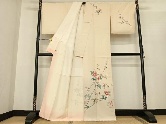 平和屋着物●訪問着　友禅　枝花文　正絹　逸品　AABF0352fy