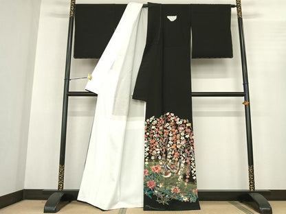 平和屋着物●本加賀友禅作家　北市秀樹　黒留袖　花鳥文　正絹　逸品　未使用　AABF0353fy