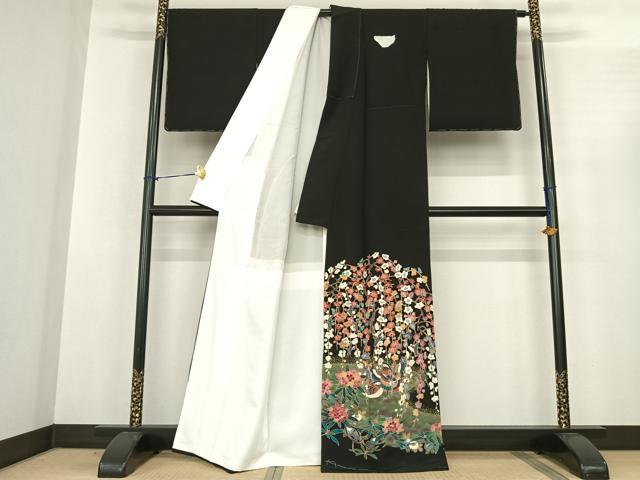 平和屋着物●本加賀友禅作家　北市秀樹　黒留袖　花鳥文　正絹　逸品　未使用　AABF0353fy