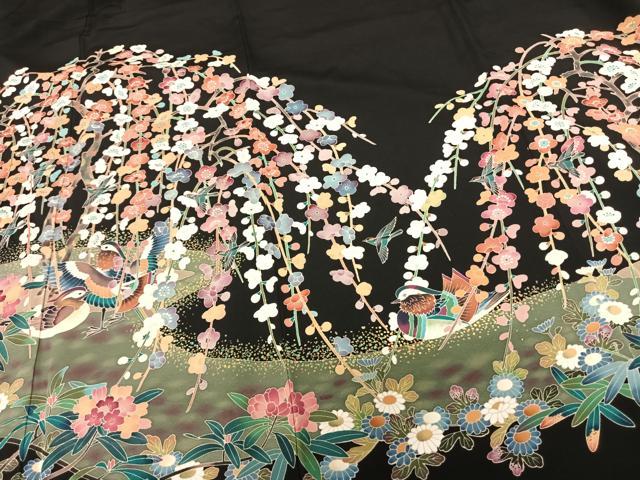 平和屋着物○本加賀友禅作家 北市秀樹 黒留袖 花鳥文 正絹 逸品