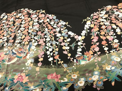 平和屋着物●本加賀友禅作家　北市秀樹　黒留袖　花鳥文　正絹　逸品　未使用　AABF0353fy
