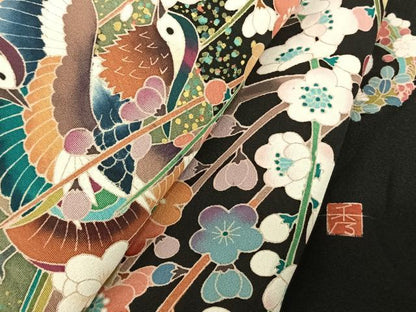 平和屋着物●本加賀友禅作家　北市秀樹　黒留袖　花鳥文　正絹　逸品　未使用　AABF0353fy