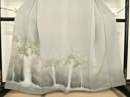 平和屋着物●訪問着　手描き　樹林文　暈し染め　正絹　逸品　AABF0354fy