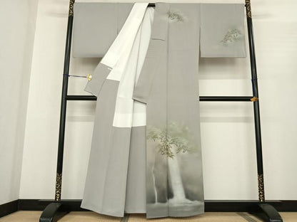 平和屋着物●訪問着　手描き　樹林文　暈し染め　正絹　逸品　AABF0354fy