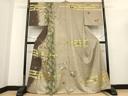 平和屋着物●訪問着　花蝶文　金銀彩　正絹　逸品　AABF0355fy