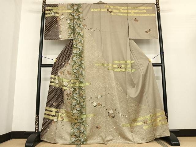 平和屋着物●訪問着　花蝶文　金銀彩　正絹　逸品　AABF0355fy