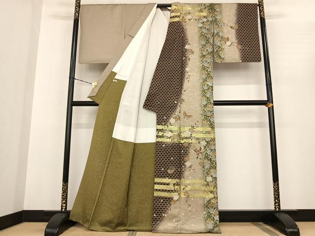 平和屋着物●訪問着　花蝶文　金銀彩　正絹　逸品　AABF0355fy