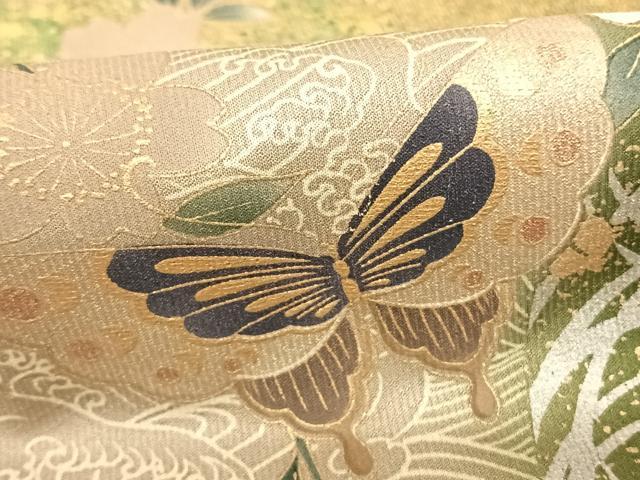 平和屋着物▽訪問着 単衣 花蝶文 暈し染め 金銀彩 正絹 逸品
