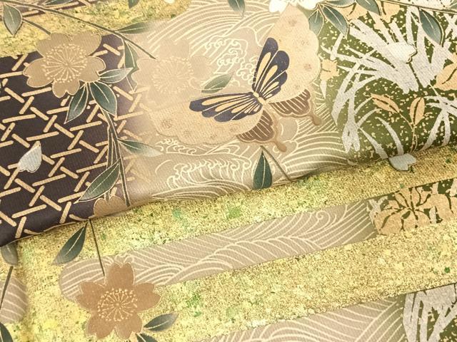 平和屋着物●訪問着　花蝶文　金銀彩　正絹　逸品　AABF0355fy