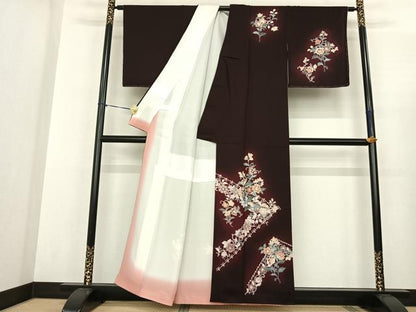 平和屋着物●訪問着　友禅　草花文　暈し染め　正絹　逸品　AABF0356fy