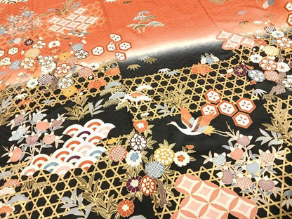 平和屋着物●十日町老舗ブランド　吉澤友禅　吾妻徳穂　振袖　駒刺繍　花鳥文　暈し染め　金彩　正絹　逸品　AABF0357fy