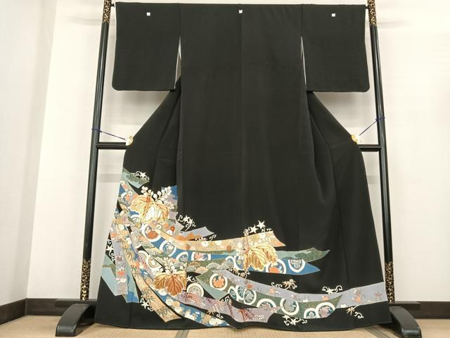 平和屋着物●豪華黒留袖　駒刺繍　熨斗花文　金彩　正絹　逸品　未使用　AABF0358fy