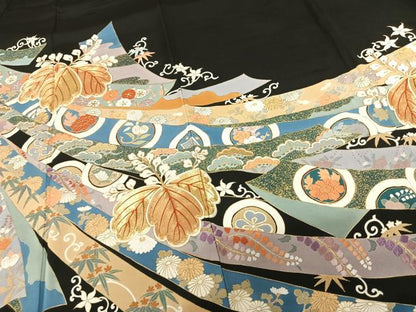 平和屋着物●豪華黒留袖　駒刺繍　熨斗花文　金彩　正絹　逸品　未使用　AABF0358fy