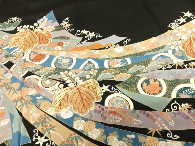 平和屋着物●豪華黒留袖　駒刺繍　熨斗花文　金彩　正絹　逸品　未使用　AABF0358fy