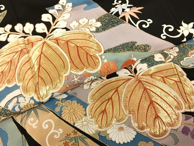 平和屋着物●豪華黒留袖　駒刺繍　熨斗花文　金彩　正絹　逸品　未使用　AABF0358fy