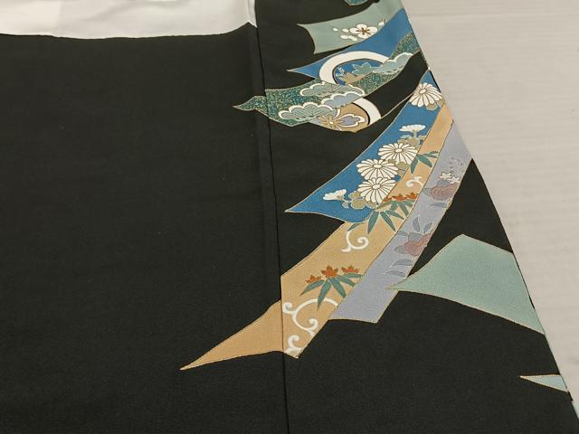 平和屋着物●豪華黒留袖　駒刺繍　熨斗花文　金彩　正絹　逸品　未使用　AABF0358fy