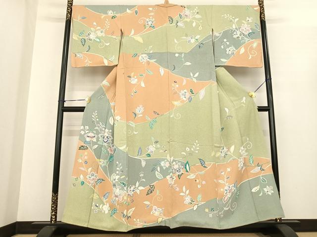 平和屋着物●訪問着　友禅　枝花文　正絹　逸品　AABF0359fy