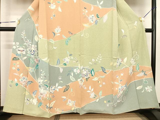 平和屋着物●訪問着　友禅　枝花文　正絹　逸品　AABF0359fy