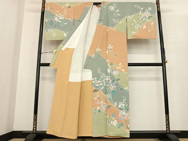 平和屋着物●訪問着　友禅　枝花文　正絹　逸品　AABF0359fy