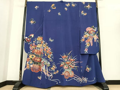 平和屋着物●豪華振袖　紅型　花車文　正絹　逸品　AABF0362fy