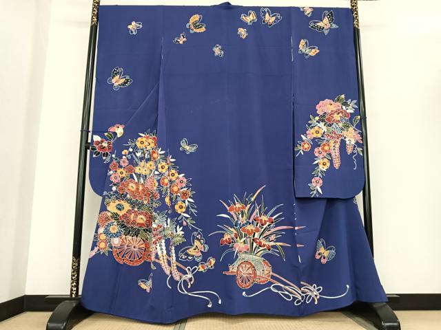 平和屋着物●豪華振袖　紅型　花車文　正絹　逸品　AABF0362fy
