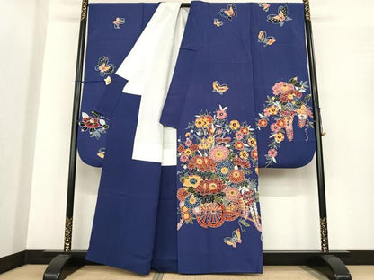 平和屋着物●豪華振袖　紅型　花車文　正絹　逸品　AABF0362fy
