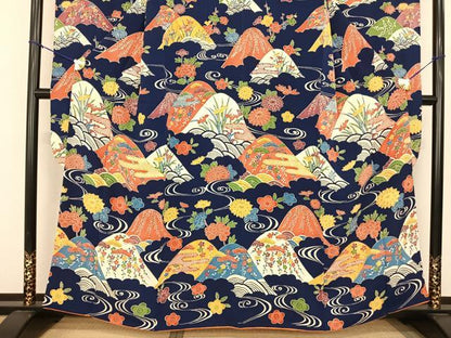 平和屋着物●豪華振袖　型染め　風景花文　正絹　逸品　AABF0365fy
