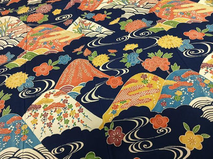 平和屋着物●豪華振袖　型染め　風景花文　正絹　逸品　AABF0365fy