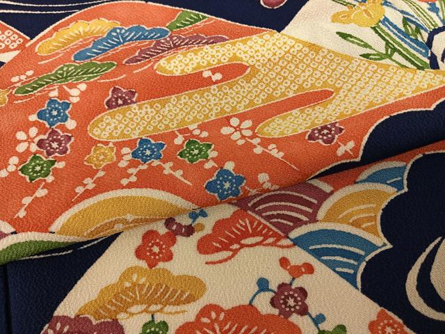 平和屋着物●豪華振袖　型染め　風景花文　正絹　逸品　AABF0365fy