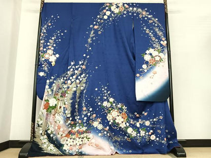 平和屋着物●豪華振袖　御所車花文　暈し染め　金彩　正絹　逸品　AABF0369fy