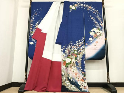 平和屋着物●豪華振袖　御所車花文　暈し染め　金彩　正絹　逸品　AABF0369fy