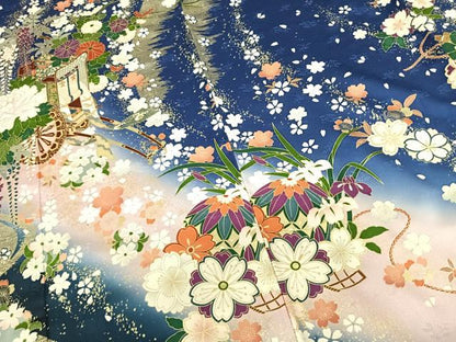 平和屋着物●豪華振袖　御所車花文　暈し染め　金彩　正絹　逸品　AABF0369fy