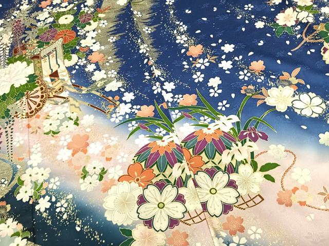 平和屋着物●豪華振袖　御所車花文　暈し染め　金彩　正絹　逸品　AABF0369fy