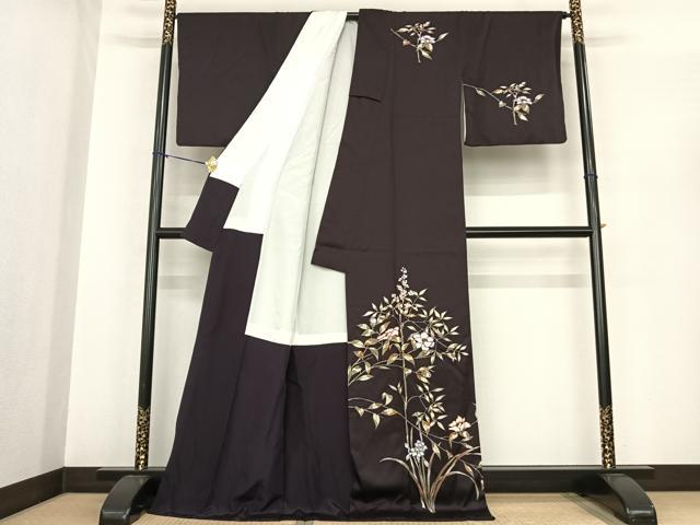 平和屋着物●訪問着　手描き　枝花文　ロング丈　正絹　逸品　AABF0370fy