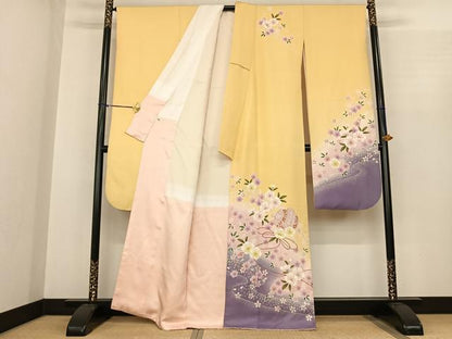 平和屋着物●豪華振袖　小槌　舞花文　暈し染め　金彩　正絹　逸品　AABF0371fy