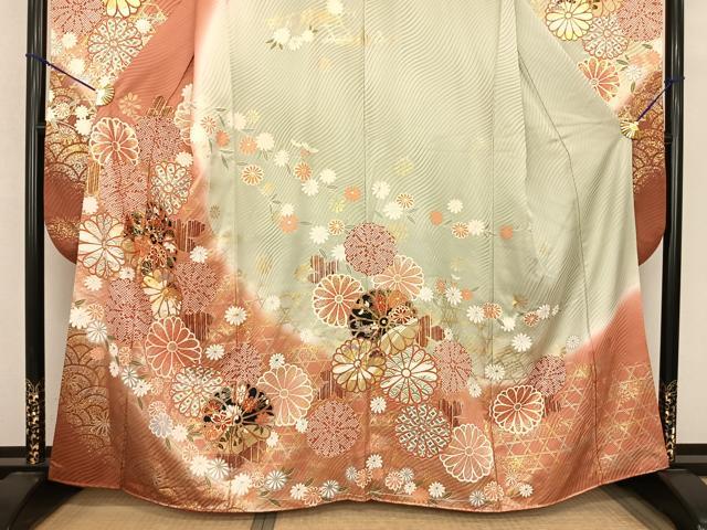 平和屋着物●豪華振袖　駒刺繍　舞花文　暈し染め　金銀彩　正絹　逸品　AABF0372fy