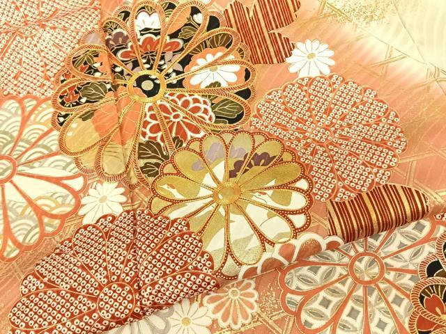 平和屋着物●豪華振袖　駒刺繍　舞花文　暈し染め　金銀彩　正絹　逸品　AABF0372fy